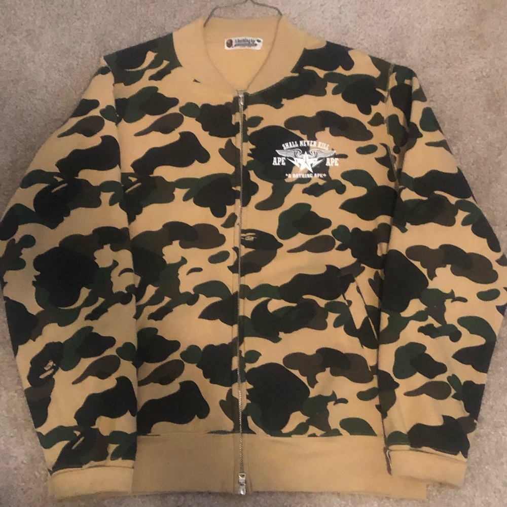 Bape size large yellow camo bomber jacket